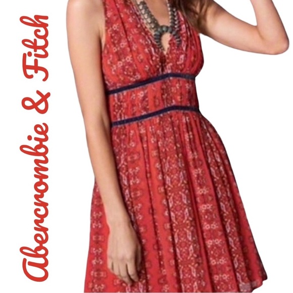 🟣ABERCROMBIE & FITCH Boho Floral V-neck Sleeveless Fit & Flare Dress, Size XS - Picture 3 of 9
